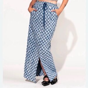 Dressed in LALA Blue Checkered Maxi Skirt